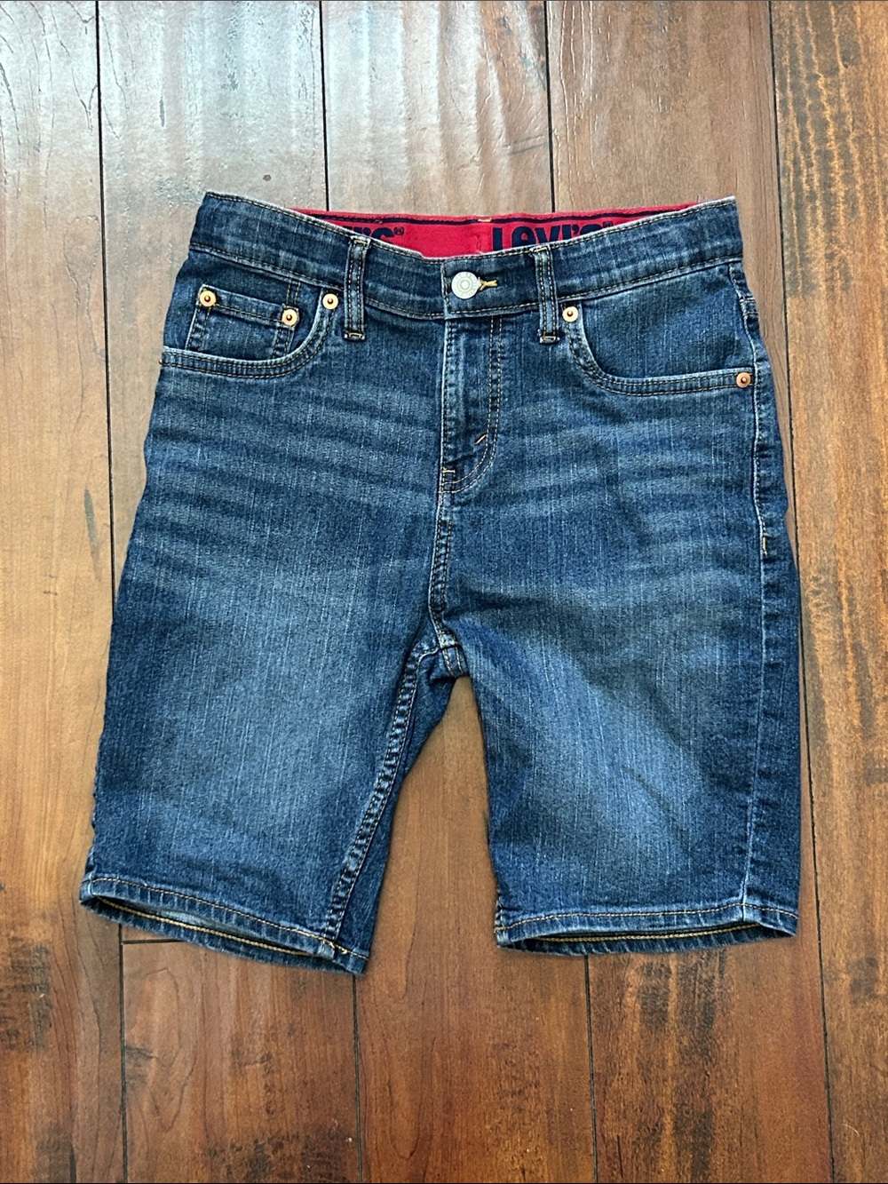 Levi's Dark Blue Kids Denim Shorts with Red Waistband Detail